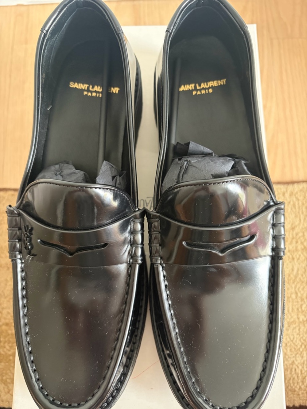 Saint Laurent Black Leather Lug-Sole Penny Loafers - Picture 4 of 7